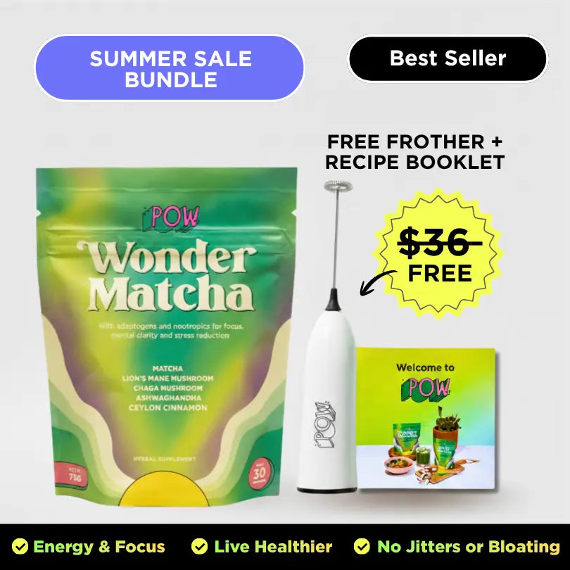 Wonder Matcha packaging with wonder whisk and booklet